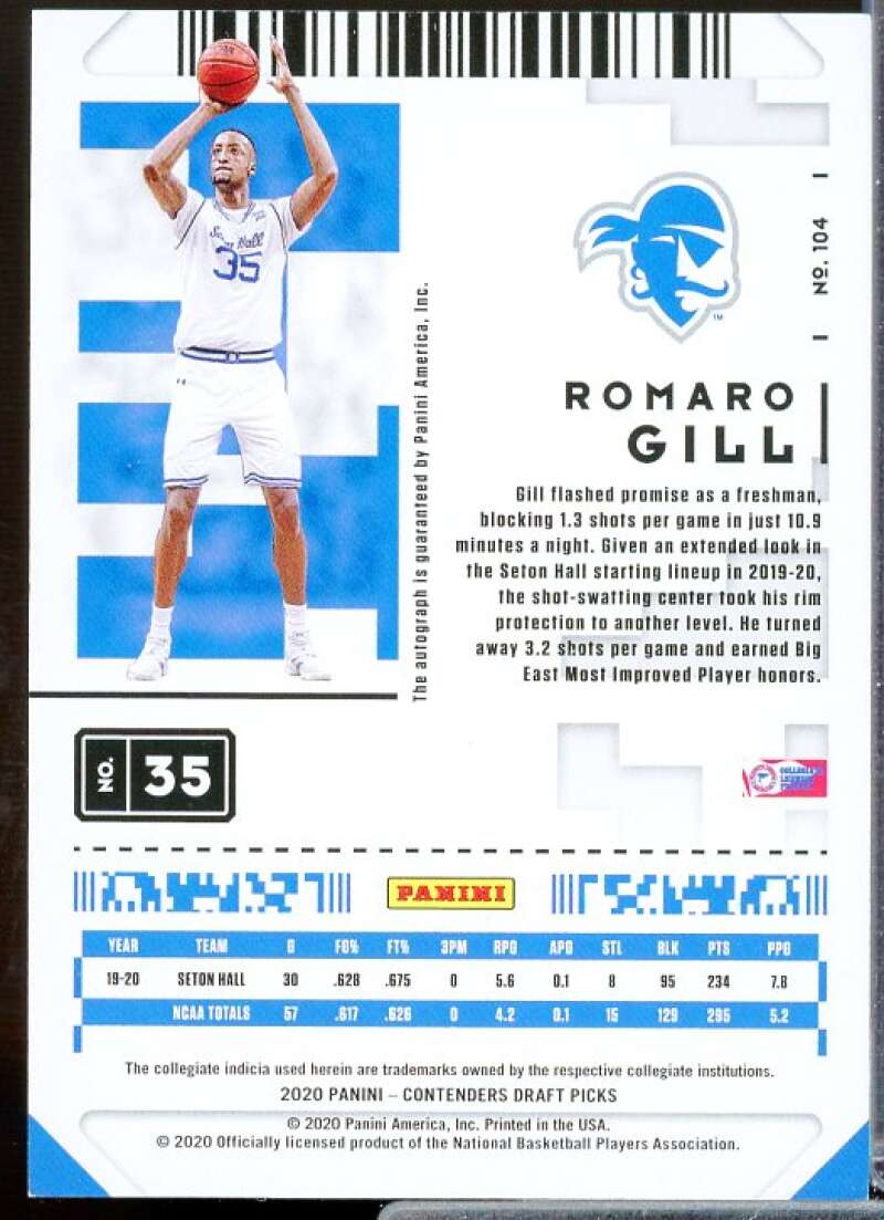 Romaro Gill AU Rookie Card 2020 Contenders Draft Picks Game Ticket Red #104  Image 2