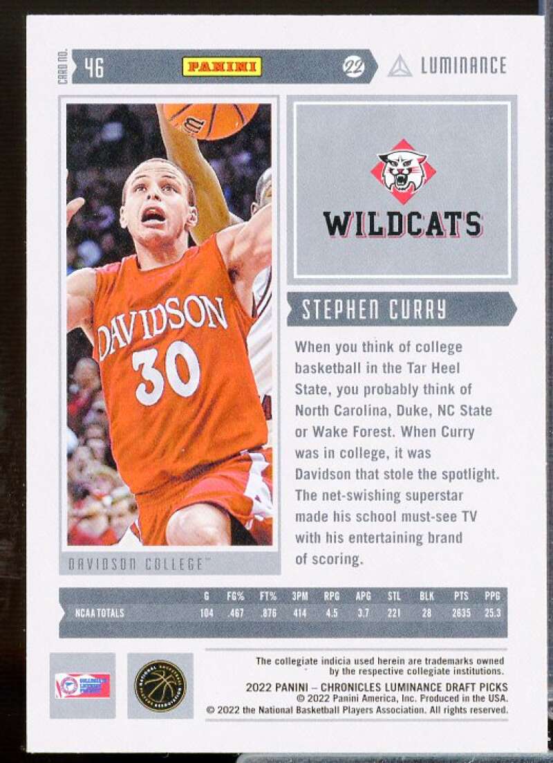 Stephen Curry Card 2022-23 Panini Chronicles Draft Picks Luminance #46  Image 2