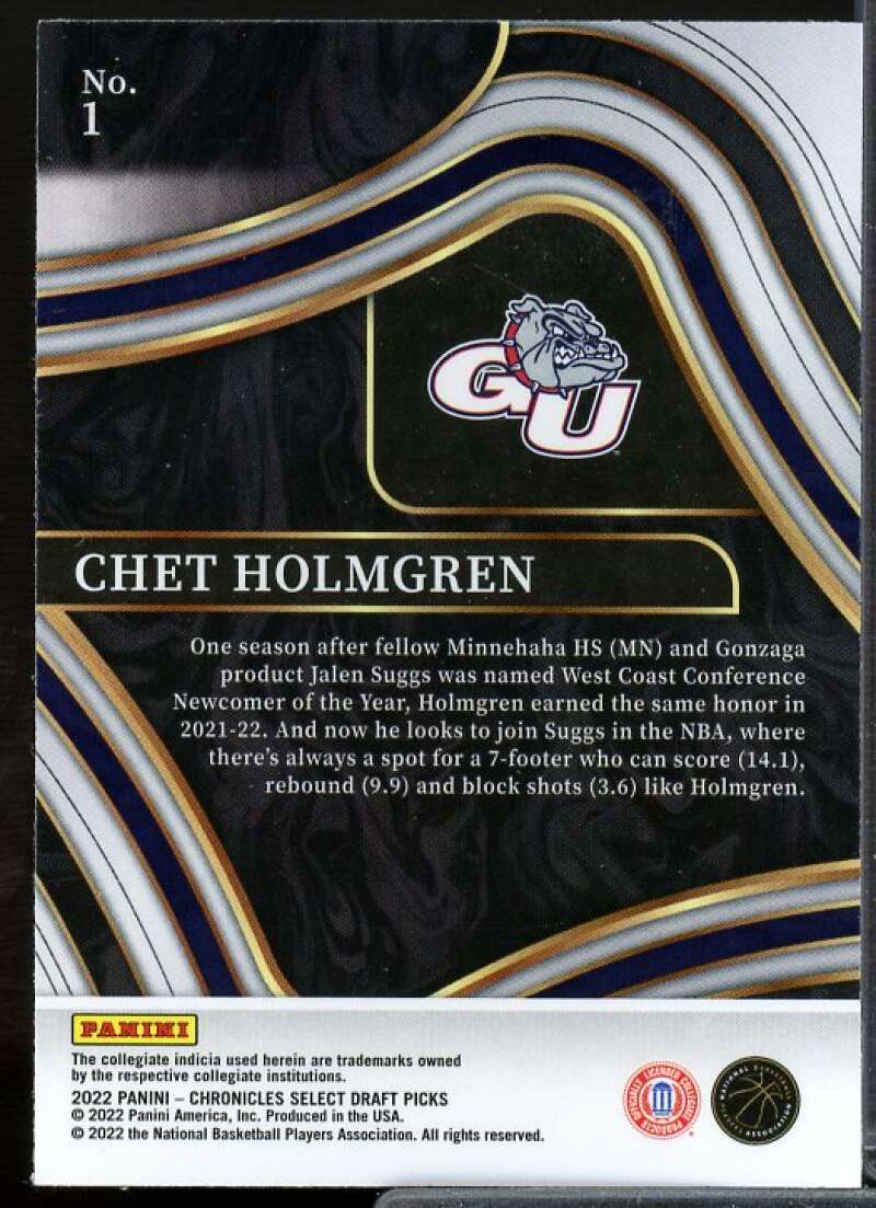 Chet Holmgren Rookie Card 2022-23 Panini Chronicles Draft Picks Select #1  Image 2