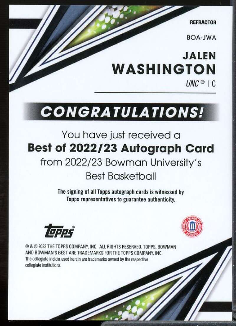 Jalen Washington 2022-23 Bowman's Best University Best of '22 AU Ref #BOAJWA  Image 2