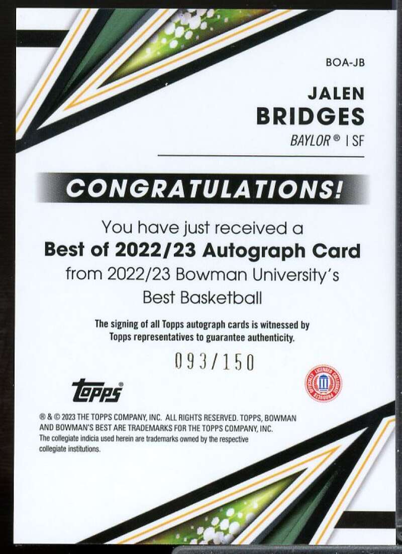 Jalen Bridges 2022-23 Bowman's Best University Best of '22 AU Blue Ref #BOAJB  Image 2