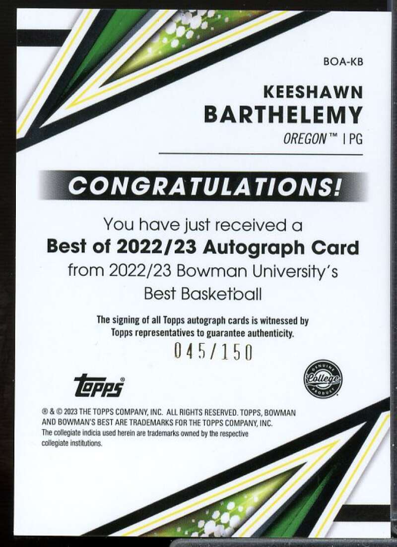 Barthelemy 2022 Bowman's Best University Best of '22 AU Blue Refractors #BOAKB  Image 2