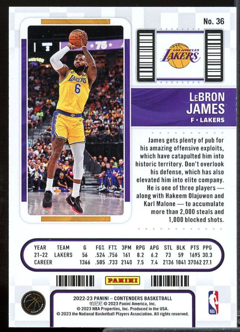 LeBron James Card 2022-23 Panini Contenders #36  Image 2
