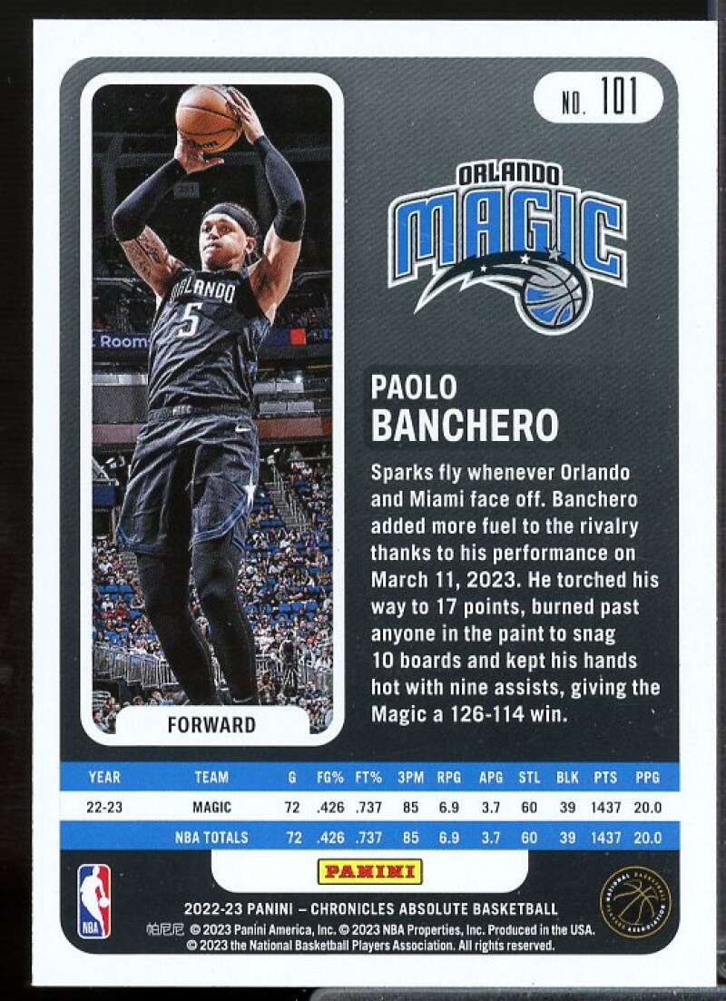 Paolo Banchero /Absolute Rookie Card 2022-23 Panini Chronicles #101  Image 2
