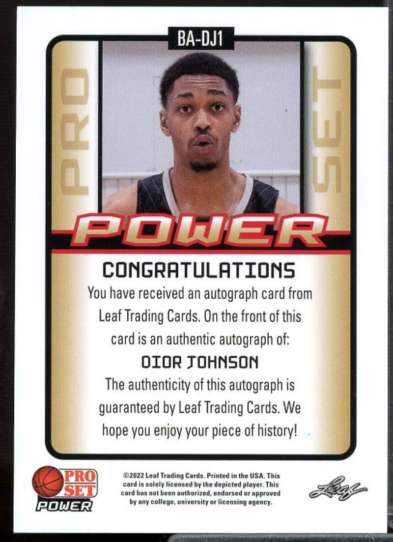 Dior Johnson Rookie Card 2021-22 Leaf Pro Set Power Platinum #BADJ1  Image 2