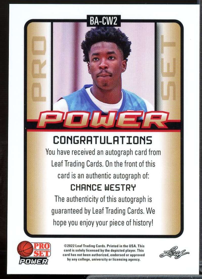Chance Westry Rookie Card 2021-22 Leaf Pro Set Power Bronze #BACW2  Image 2