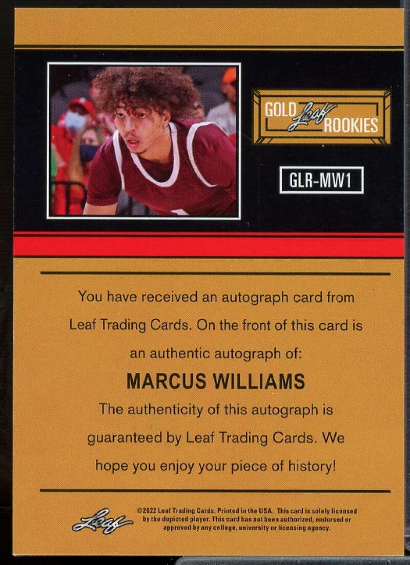 Marcus Williams Rookie Card 2021-22 Leaf Memories '91 Bronze #GLRMW1  Image 2