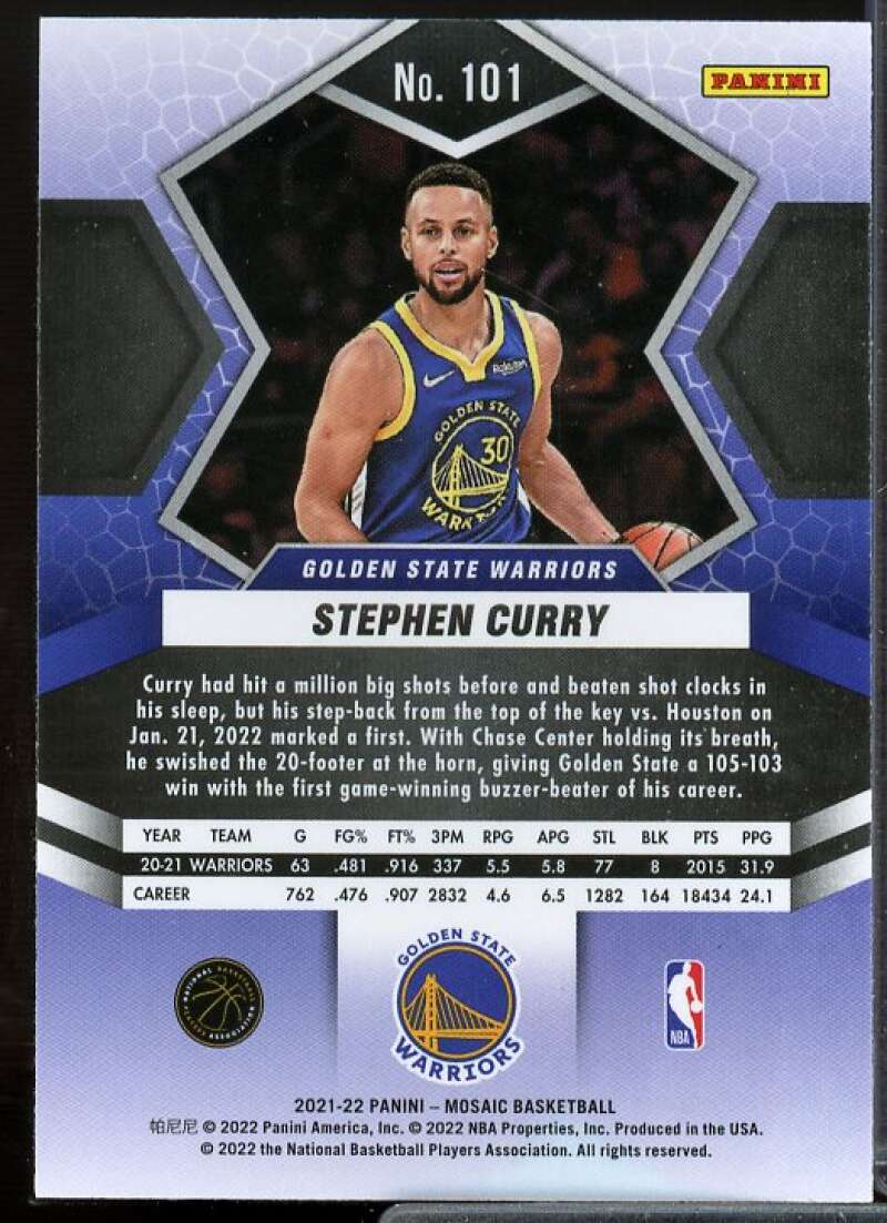 Stephen Curry Card 2021-22 Panini Mosaic #101  Image 2