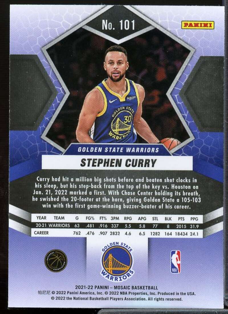 Stephen Curry Card 2021-22 Panini Mosaic #101  Image 2