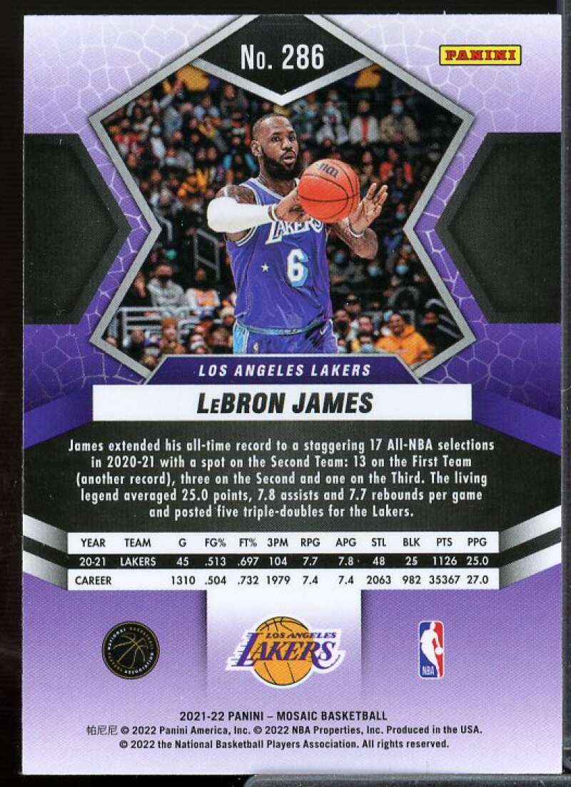 LeBron James ALL Card 2021-22 Panini Mosaic #286  Image 2