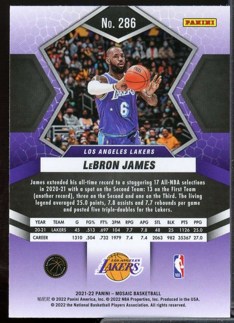 LeBron James ALL Card 2021-22 Panini Mosaic #286  Image 2