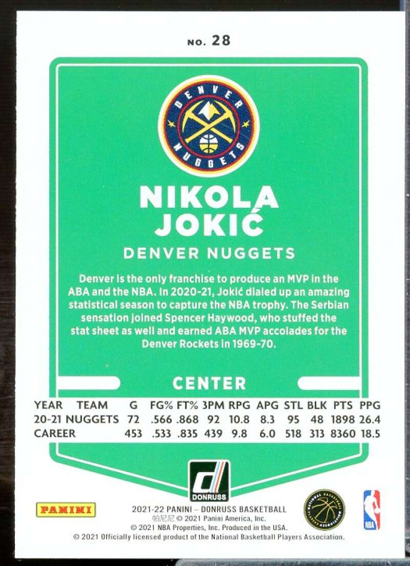 Nikola Jokic Card 2021-22 Donruss #28  Image 2