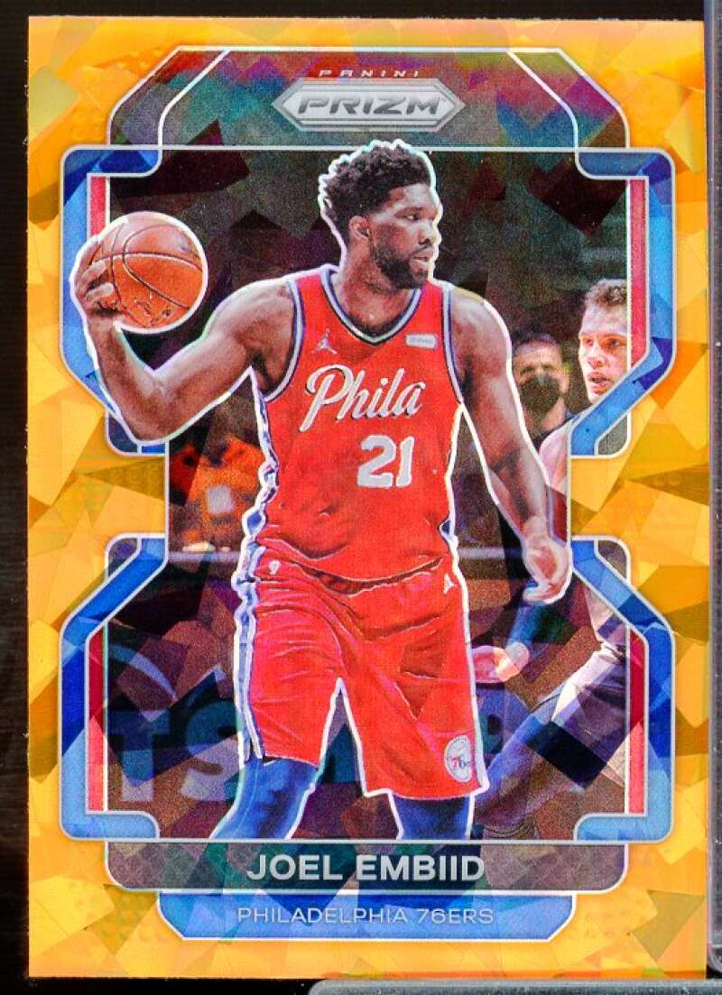 Joel Embiid Card 2021-22 Panini Prizm Prizms Orange Ice #176  Image 1