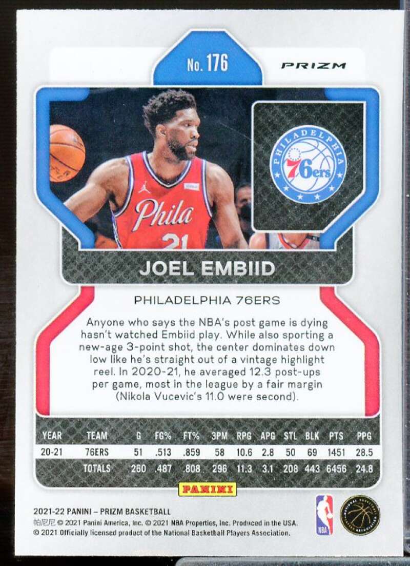 Joel Embiid Card 2021-22 Panini Prizm Prizms Orange Ice #176  Image 2
