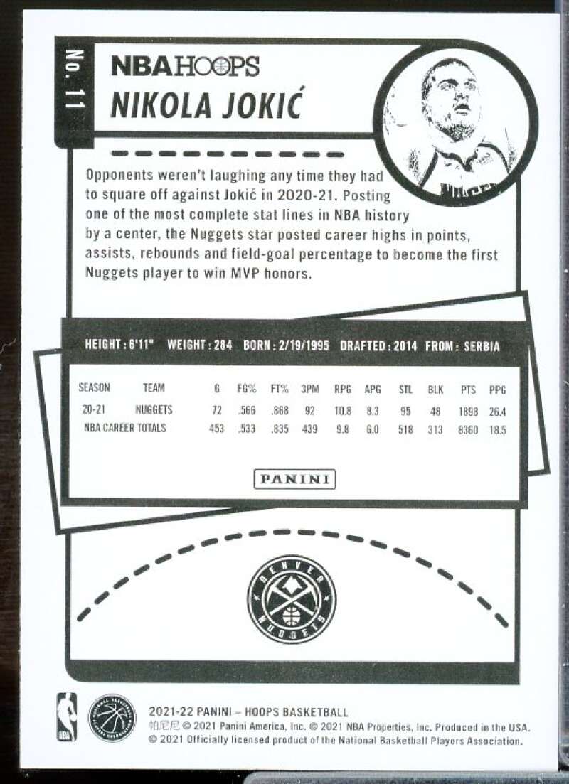Nikola Jokic Card 2021-22 Hoops #11  Image 2