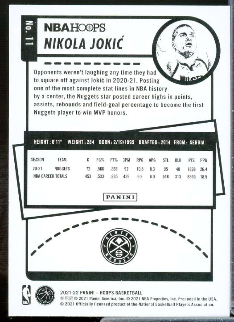 Nikola Jokic Card 2021-22 Hoops #11  Image 2
