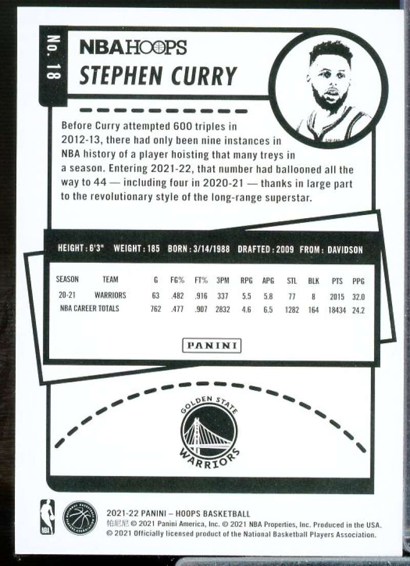 Stephen Curry Card 2021-22 Hoops #18  Image 2
