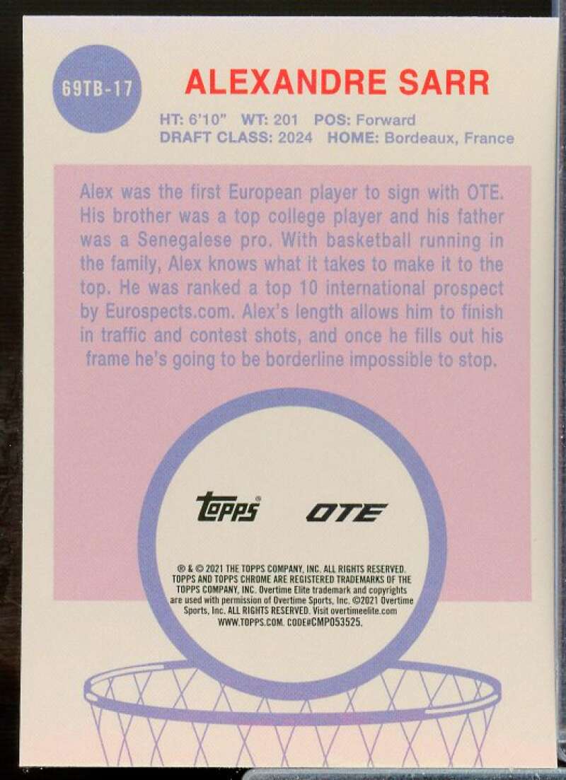 Alexandre Sarr Rookie 2021-22 Topps Chrome Overtime Elite '69 Topps #69TB17  Image 2