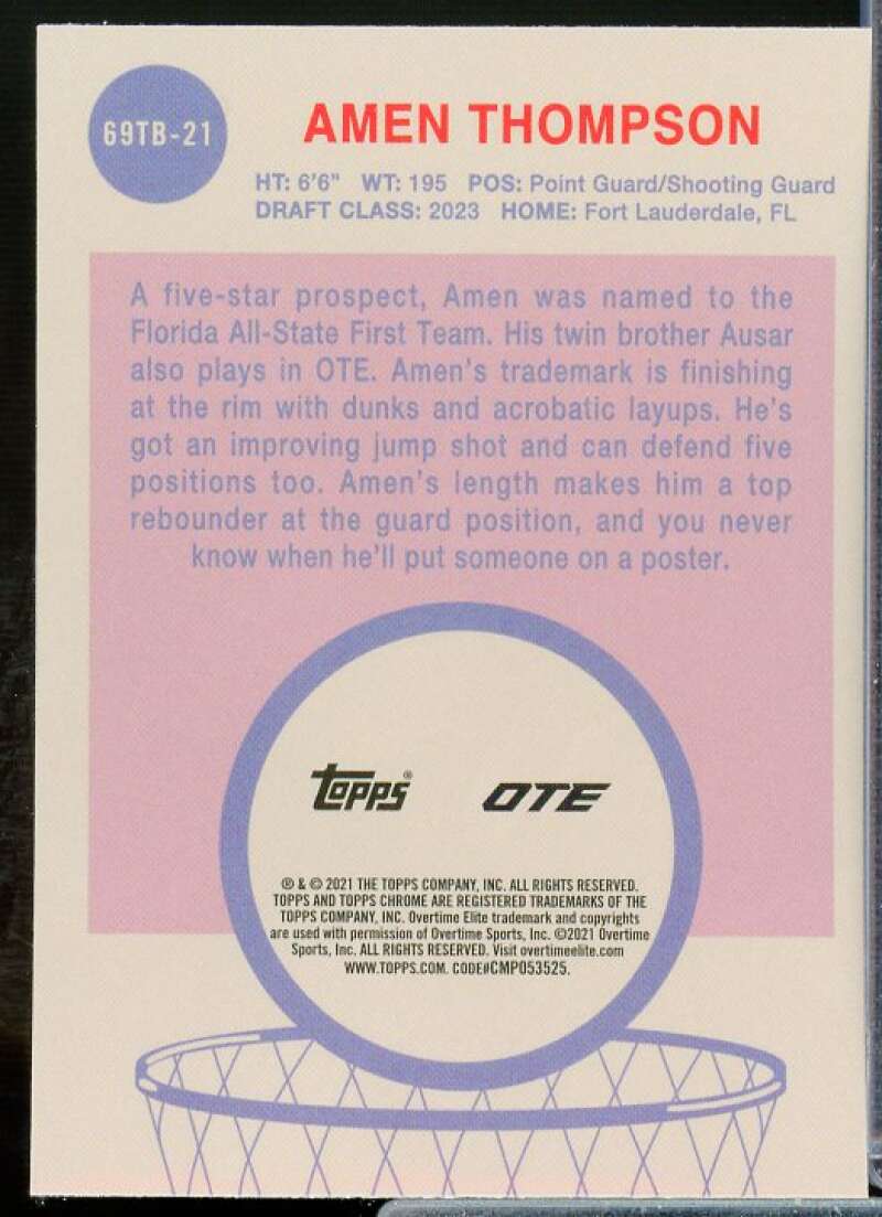 Amen Thompson Rookie Card 2021-22 Topps Chrome Overtime Elite '69 Topps #69TB21  Image 2