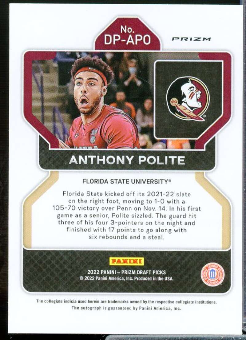 Anthony Polite 2022-23 Panini Prizm Draft Picks Draft Picks AU Prizms Green #88  Image 2