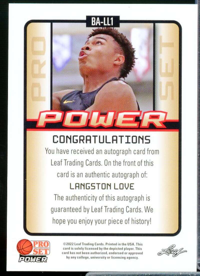 Langston Love Rookie Card 2021-22 Leaf Pro Set Power Bronze #BALL1  Image 2