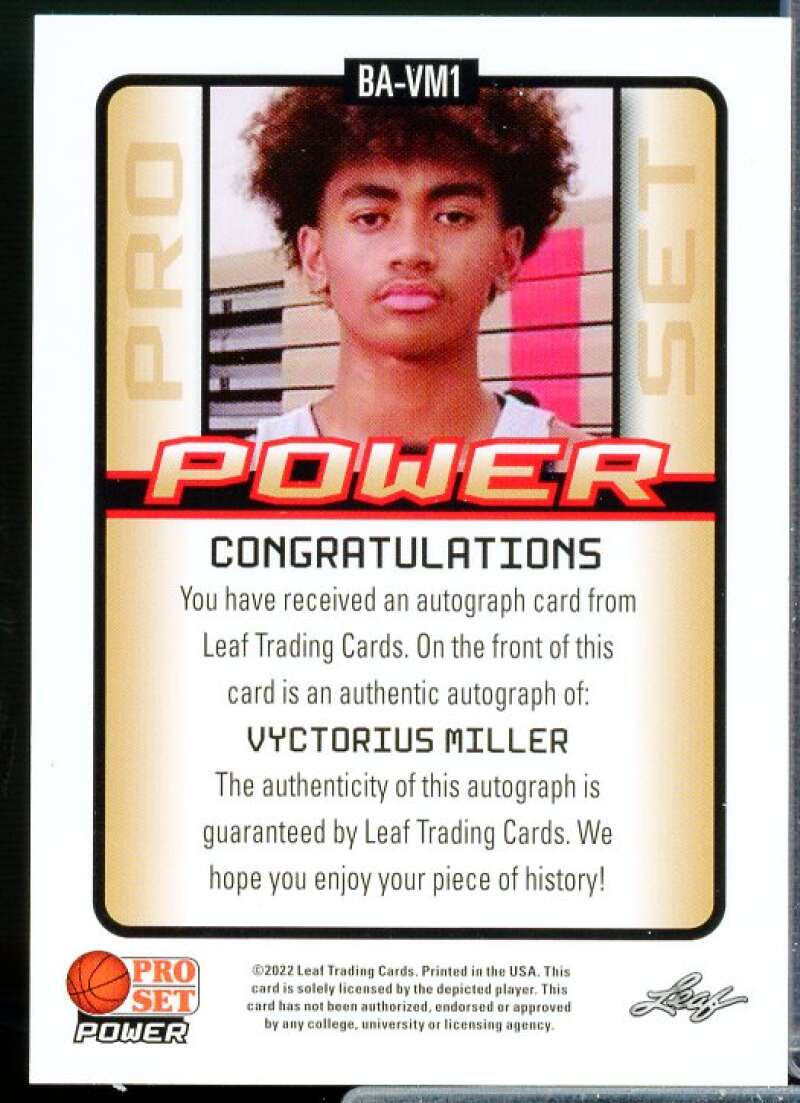 Vyctorius Miller Rookie Card 2021-22 Leaf Pro Set Power Black #BAVM1  Image 2