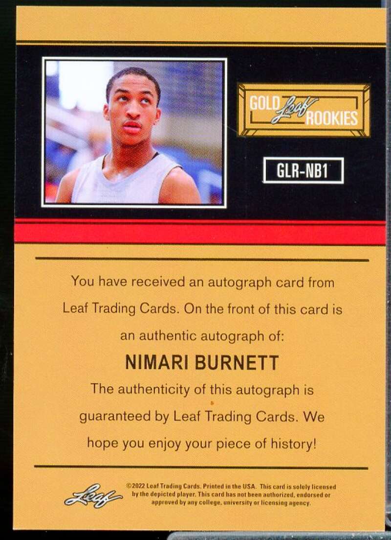 Nimari Burnett Rookie Card 2021-22 Leaf Memories '91 Bronze #GLRNB1  Image 2