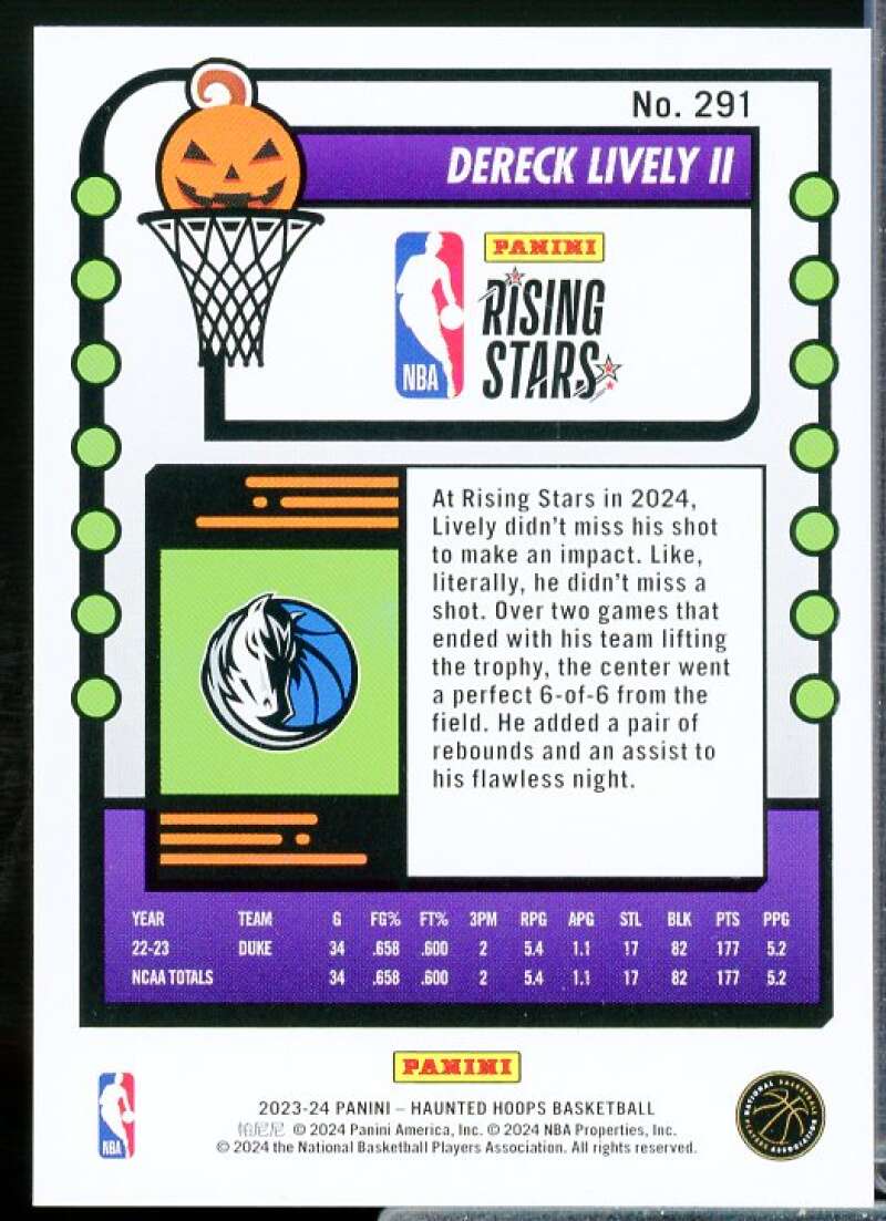 Dereck Lively II RS Rookie Card 2023-24 Hoops Haunted Hoops Slime #291  Image 2