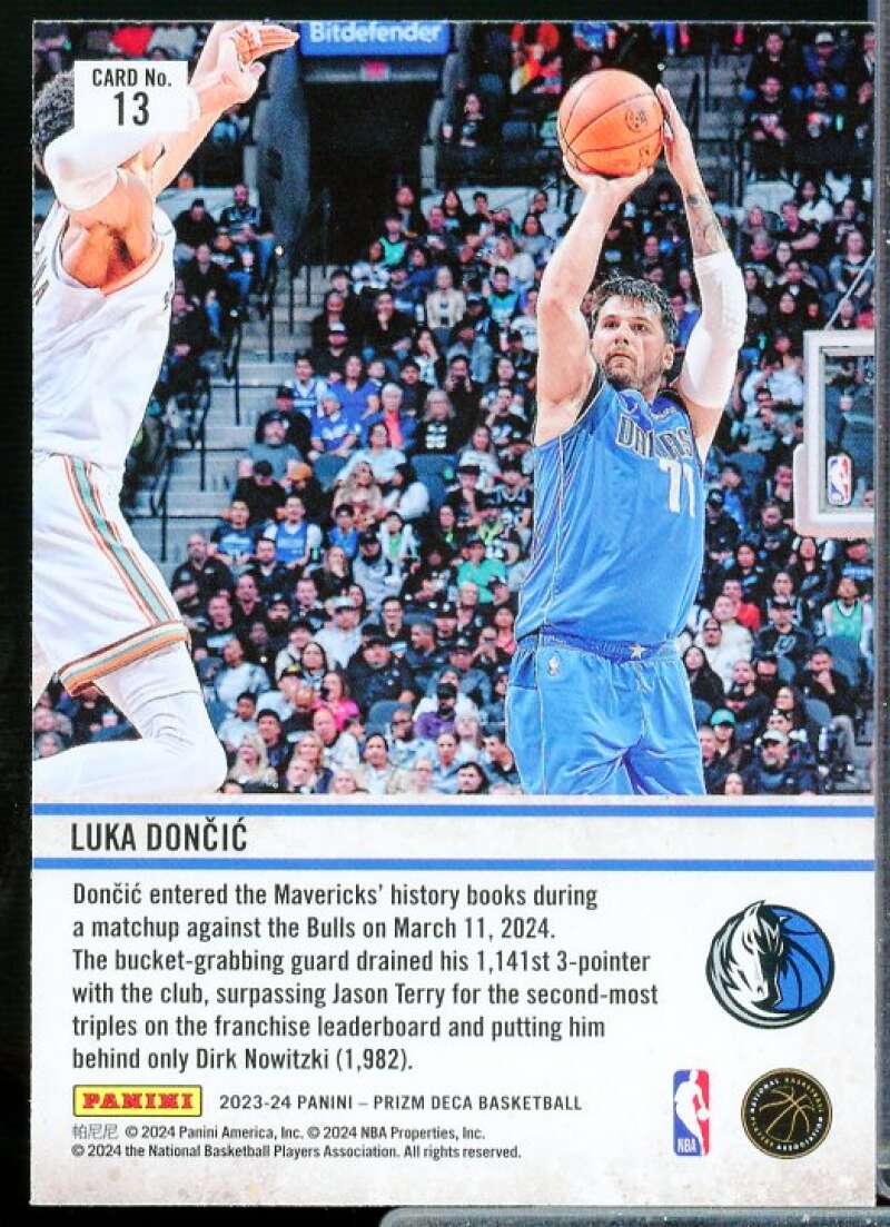Luka Doncic Card 2023-24 Panini Prizm Deca Downtown Bound #13  Image 2