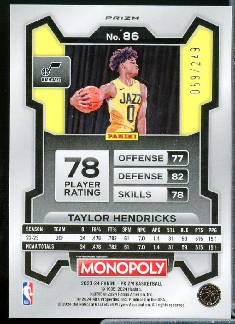 Taylor Hendricks Rookie Card 2023-24 Panini Prizm Monopoly Brown #86  Image 2