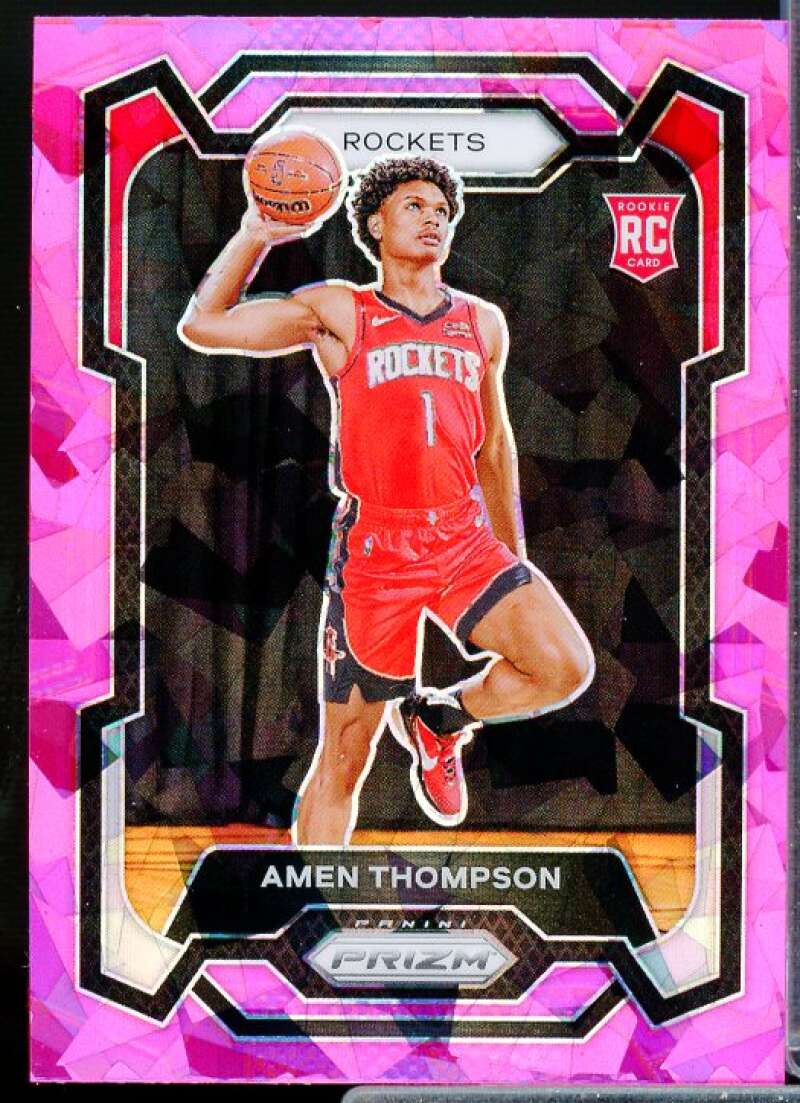 Amen Thompson Rookie Card 2023-24 Panini Prizm Prizms Pink Ice #150  Image 1