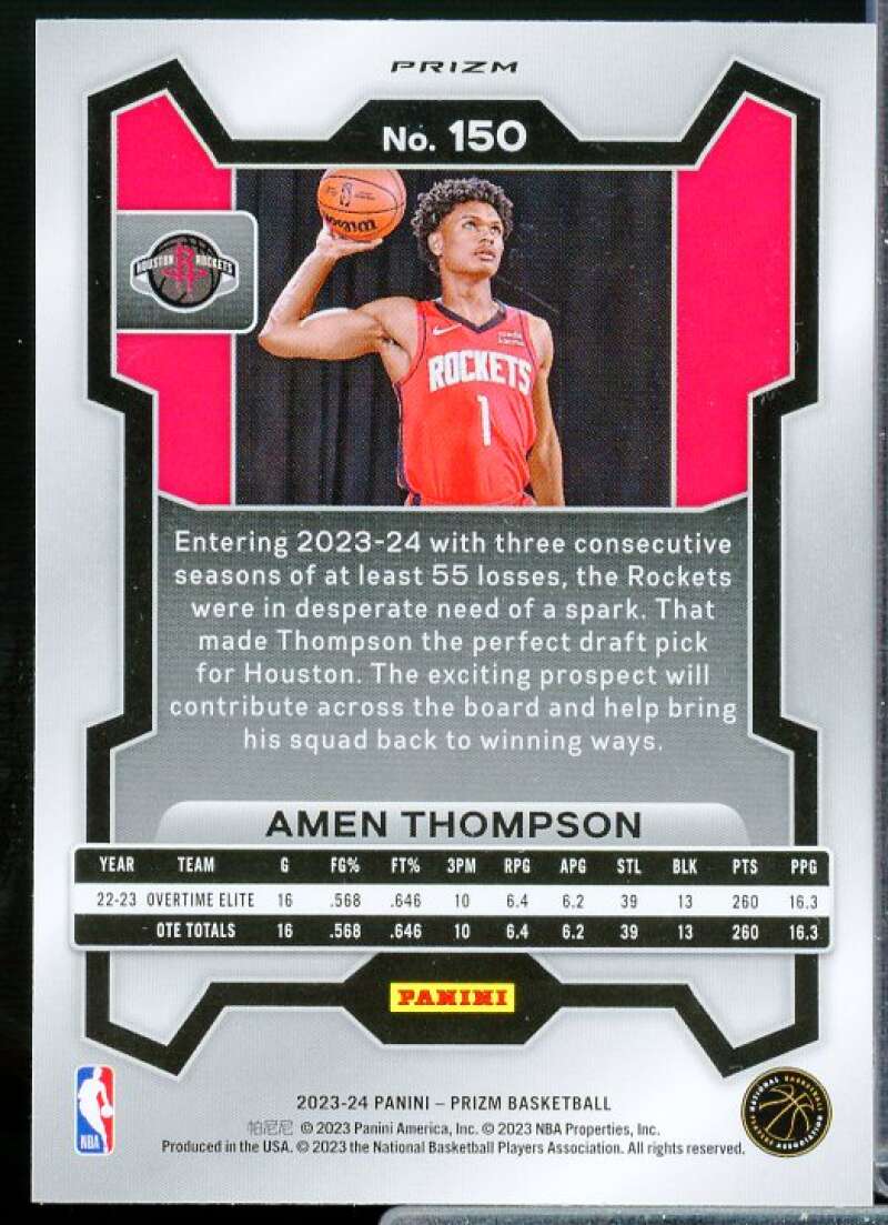 Amen Thompson Rookie Card 2023-24 Panini Prizm Prizms Pink Ice #150  Image 2
