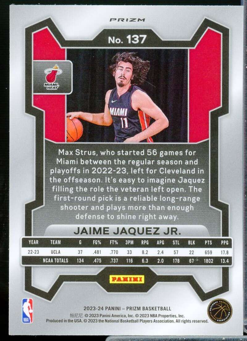 Jaime Jaquez Jr. Rookie Card 2023-24 Panini Prizm Prizms Ice #137  Image 2