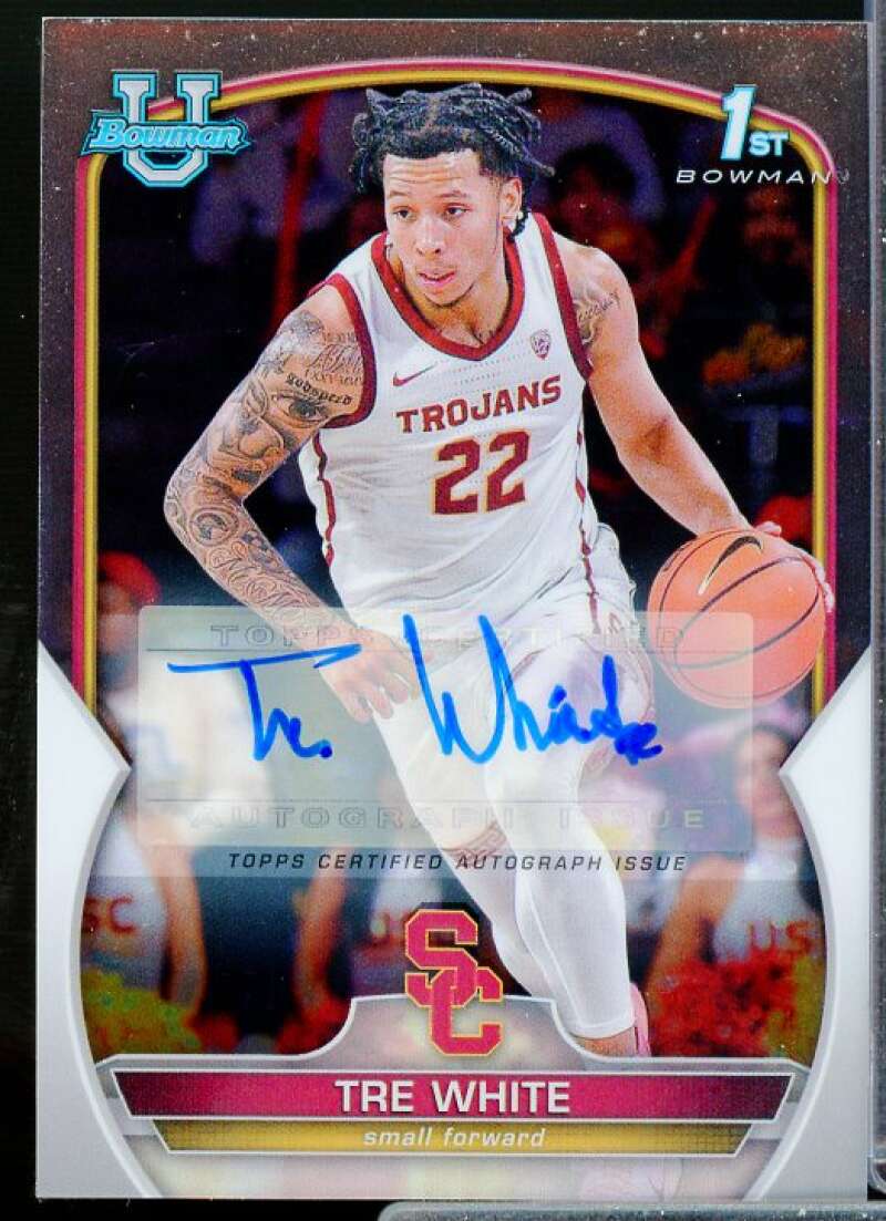 Tre White Rookie Card 2022-23 Bowman Chrome University Prospect Autographs #32  Image 1