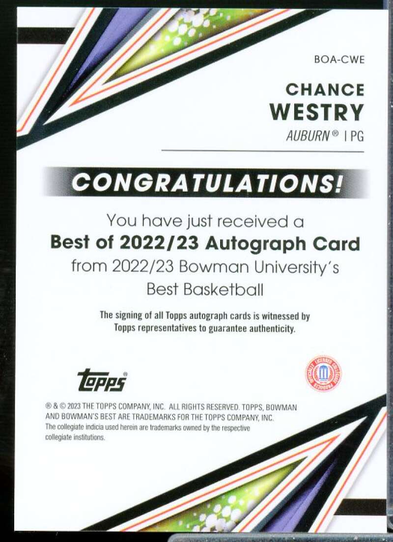 Chance Westry 2022-23 Bowman's Best University Best of '22 Autographs #BOACWE  Image 2