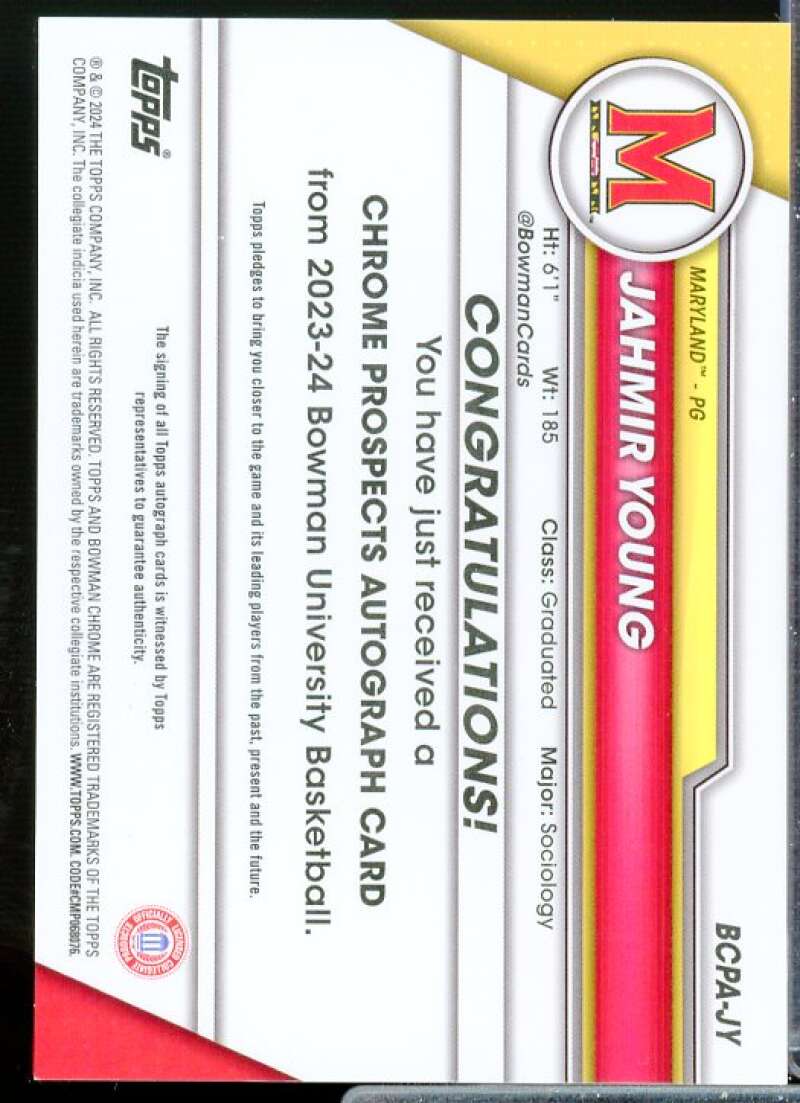 Jahmir Young Rookie 2023-24 Bowman Chrome University Prospect Autograph #BCPAJY  Image 2