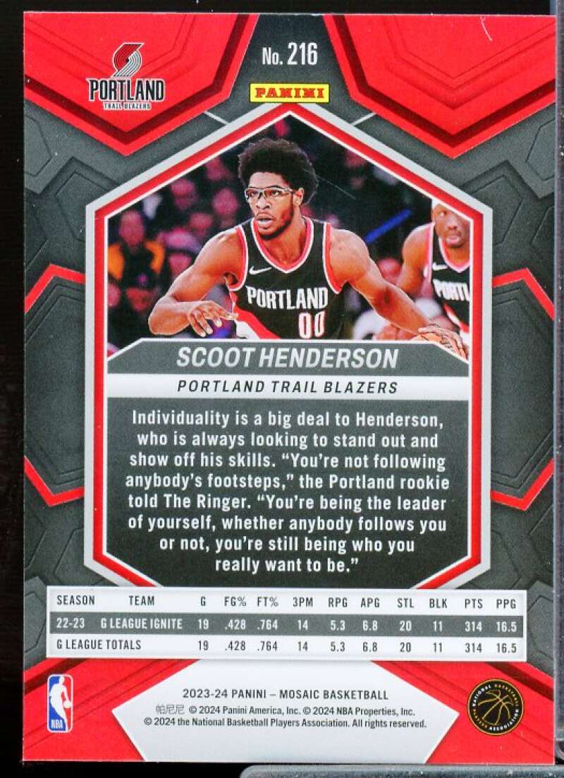 Scoot Henderson Rookie Card 2023-24 Panini Mosaic #216  Image 2