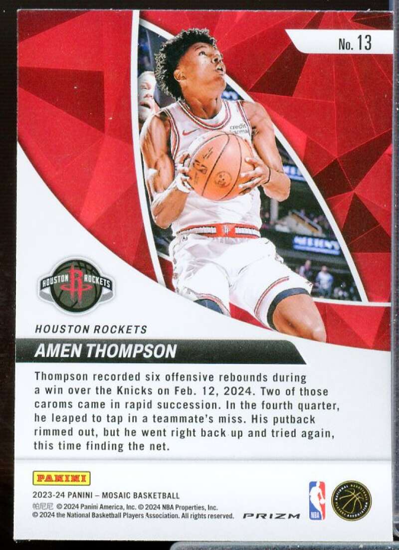 Amen Thompson Rookie Card 2023-24 Panini Mosaic Elevate Mosaic Green #13  Image 2