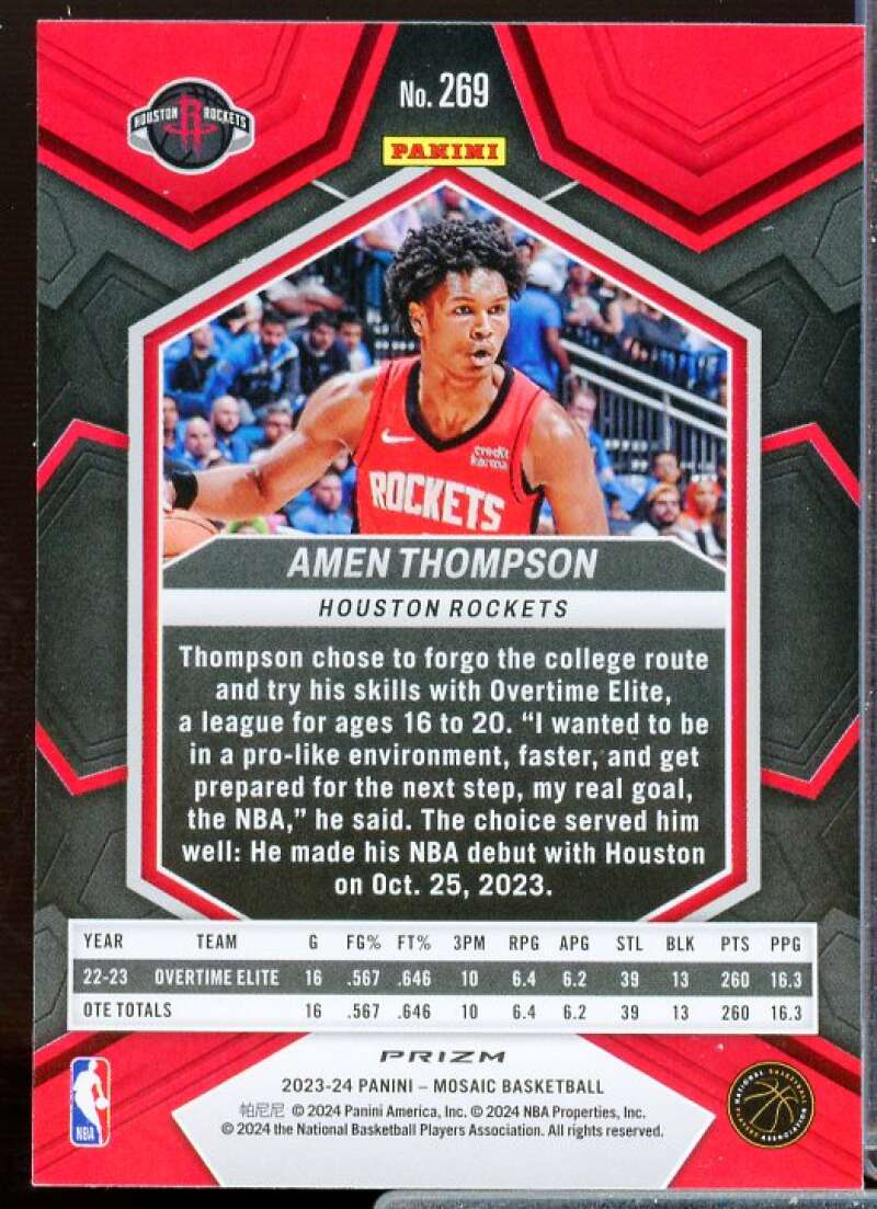 Amen Thompson/NBA Debut Rookie Card 2023-24 Panini Mosaic Mosaic Green #269  Image 2