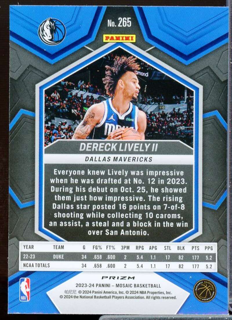 Dereck Lively II/NBA Debut Rookie Card 2023-24 Panini Mosaic Mosaic #265  Image 2