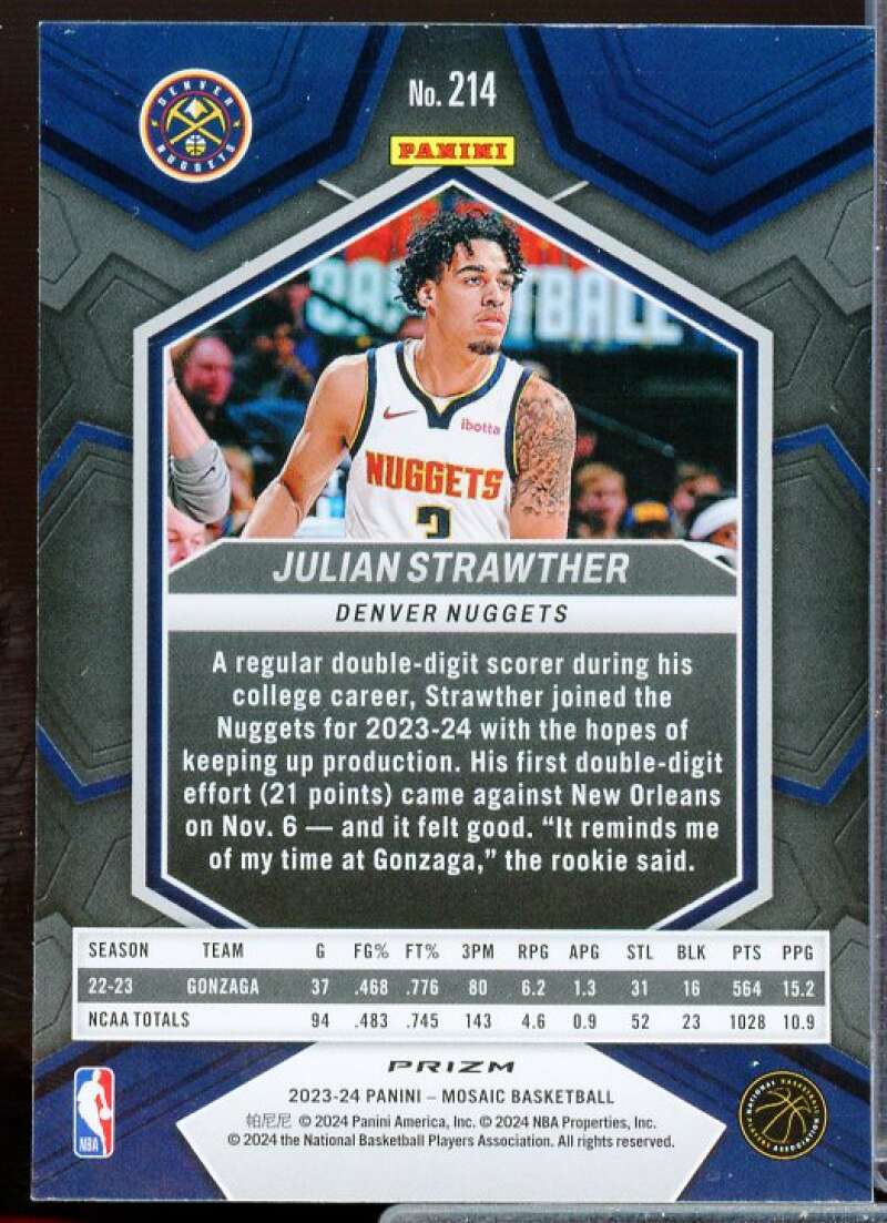 Julian Strawther Rookie Card 2023-24 Panini Mosaic Mosaic Reactive Blue #214  Image 2