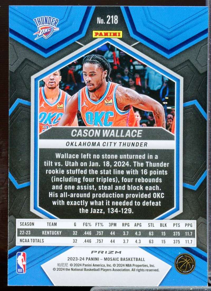 Cason Wallace Rookie Card 2023-24 Panini Mosaic Mosaic Reactive Blue #218  Image 2