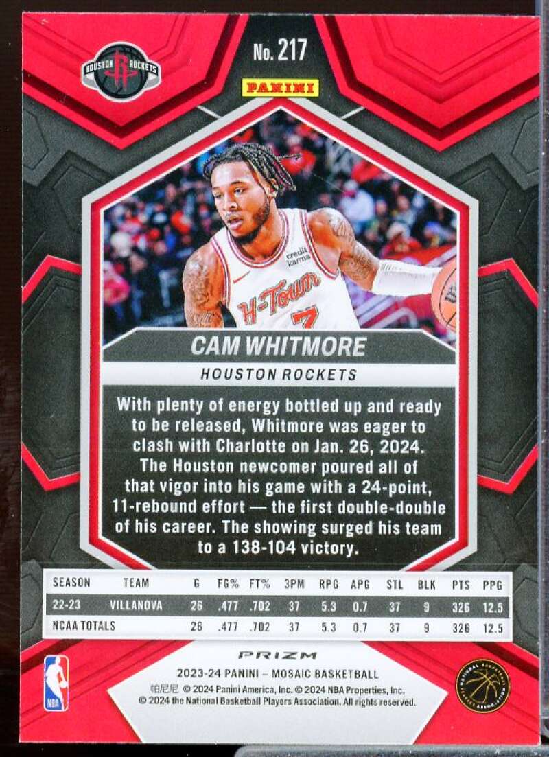 Cam Whitmore Rookie Card 2023-24 Panini Mosaic Mosaic Reactive Blue #217  Image 2