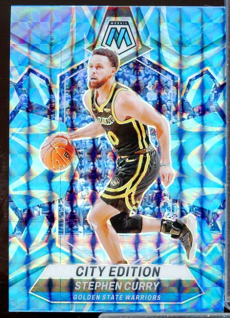 Stephen Curry/City Edition Card 2023-24 Panini Mosaic Mosaic Reactive Blue #276  Image 1