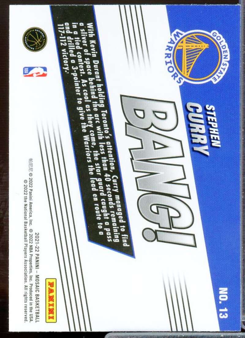 Stephen Curry Card 2021-22 Panini Mosaic Bang #13  Image 2