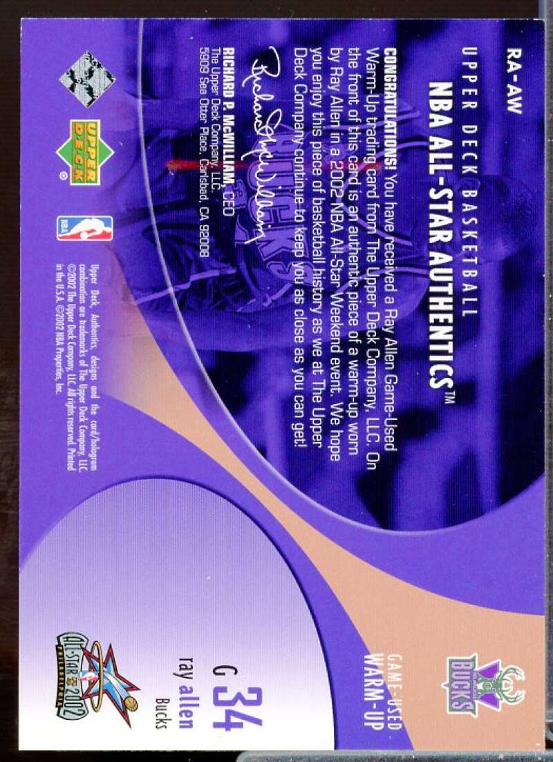 Ray Allen Card 2002-03 Upper Deck All-Star Authentics Warm-Ups #RAAW  Image 2