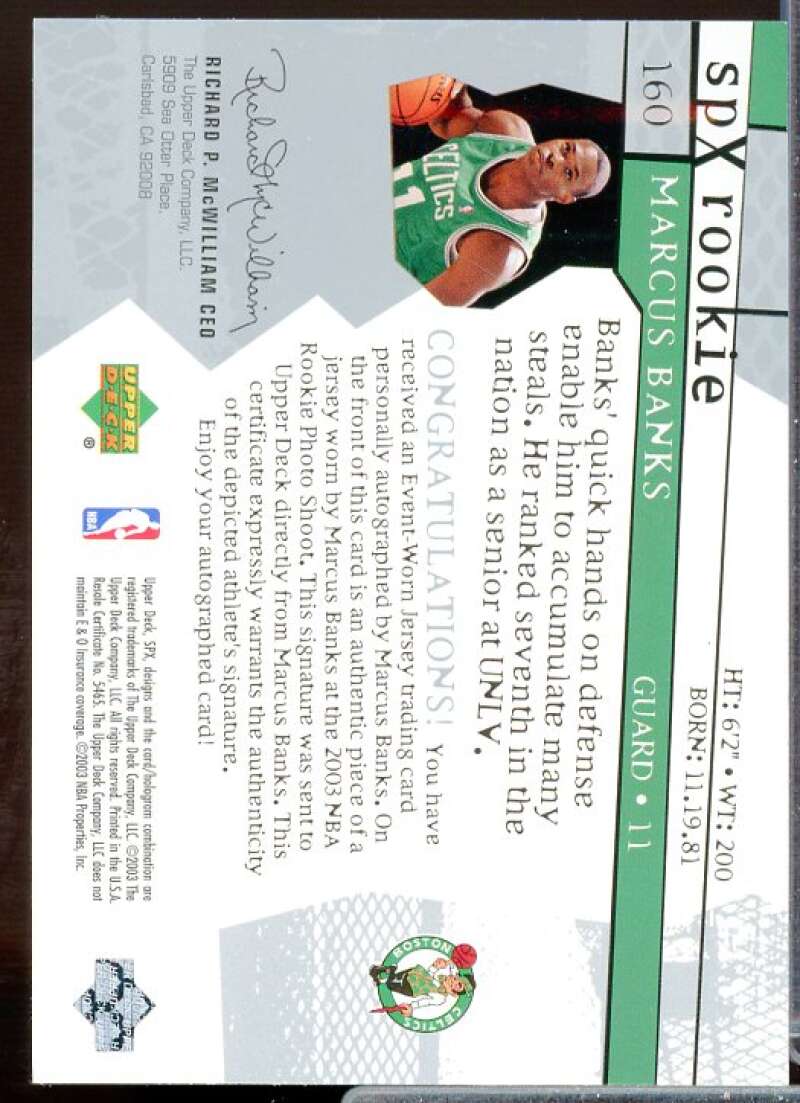 Marcus Banks JSY AU Rookie Card 2003-04 SPx #160  Image 2