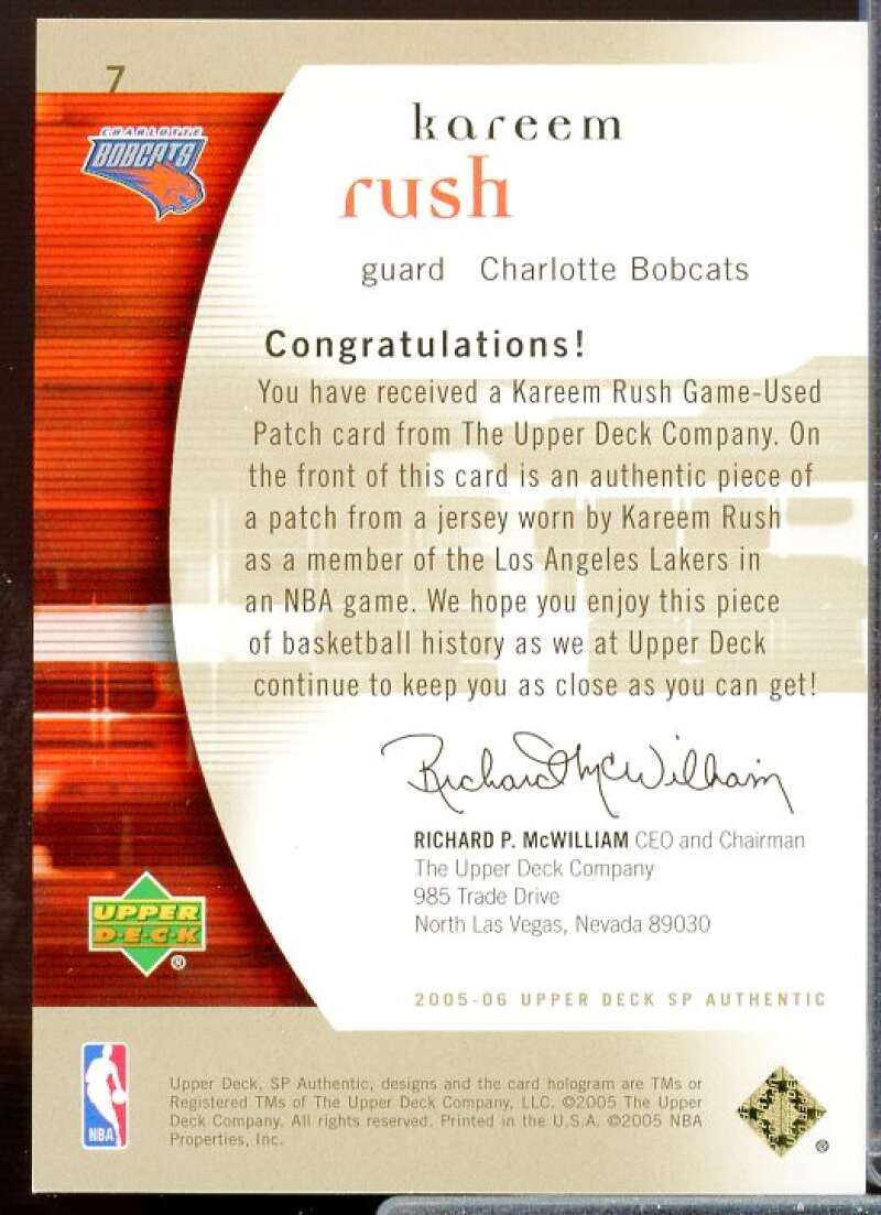 Kareem Rush Card 2005-06 SP Authentic Limited Extra Patches #7  Image 2