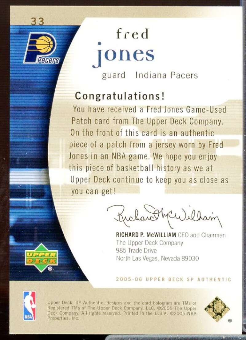 Fred Jones Card 2005-06 SP Authentic Limited Extra Patches #33  Image 2