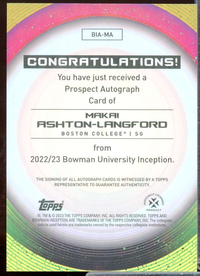 Makai Ashton-Langford 2022-23 Bowman Inception University Autographs #BIAMA  Image 2